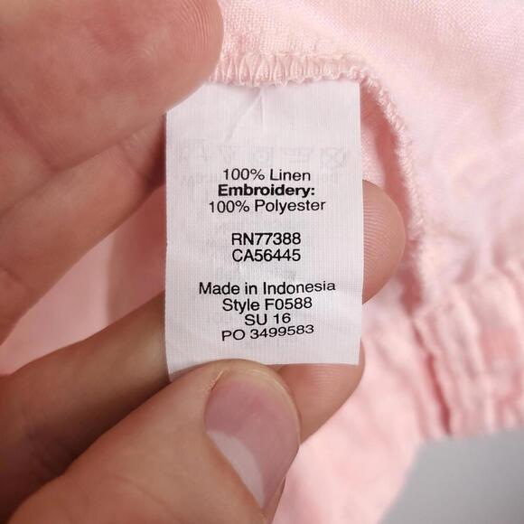 J Crew Top Womens M Linen Lightweight Square Neck Puff Sleeve Embroidered Trim - Picture 6 of 9